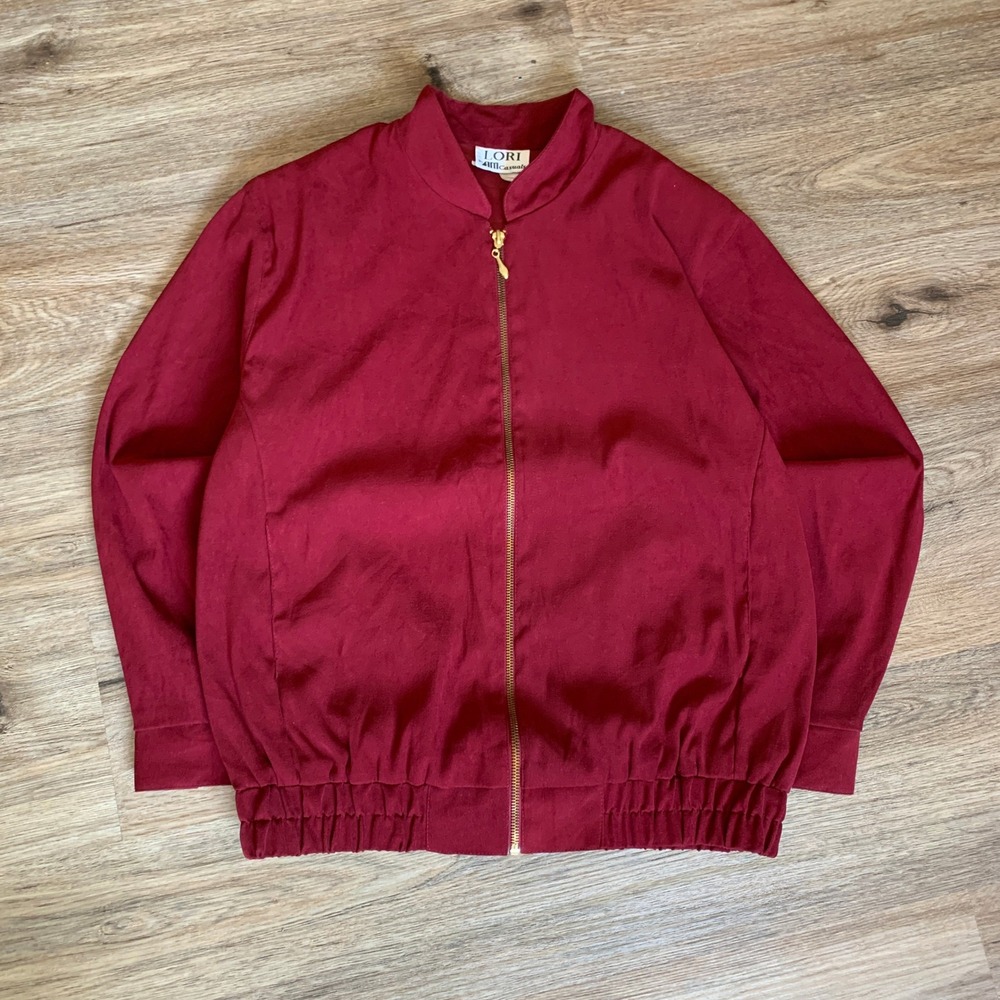 Vintage 1980s Burgundy Full Zip Bomber Jacket w/ Gold Hardware - Size Small Mens